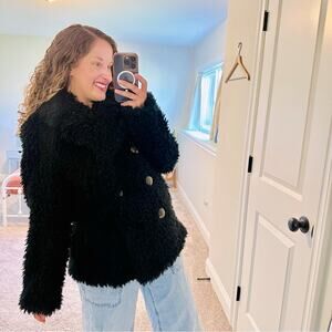 J. Crew Black Heavy Teddy Textured Warm Jacket Coat Small